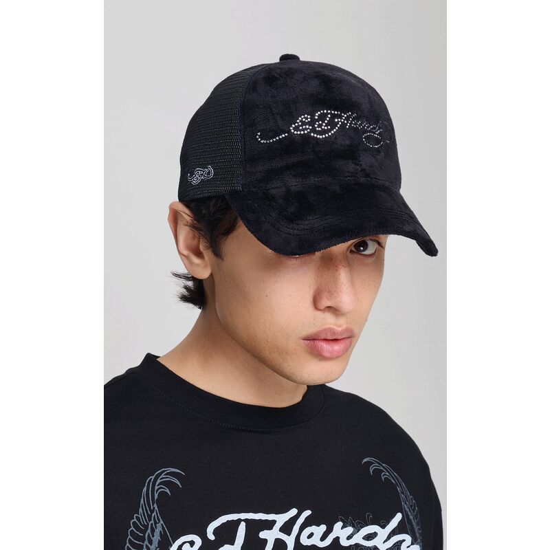 kepure-islenkta-juoda-snapback-core-silver-diamante-velour-ed-hardy