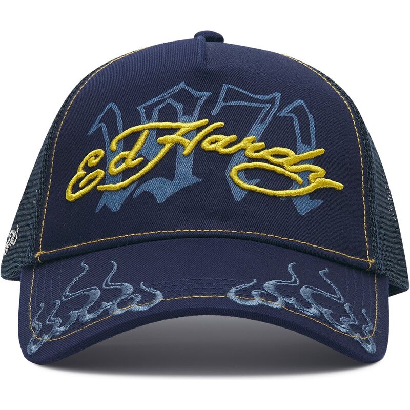 kepure-islenkta-tamsiai-melyna-snapback-1971-ed-hardy