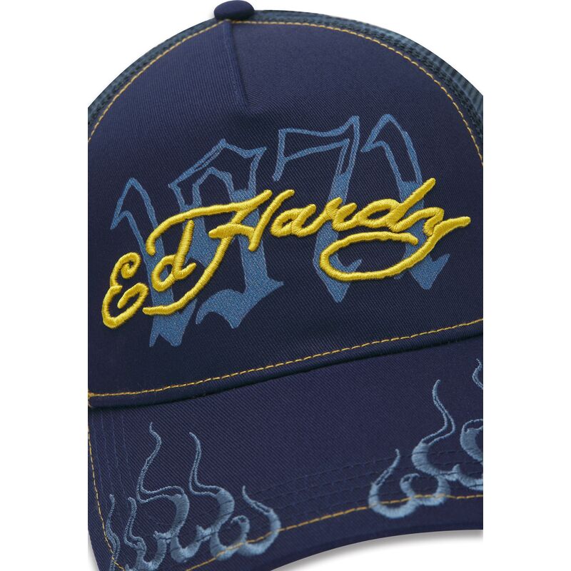 kepure-islenkta-tamsiai-melyna-snapback-1971-ed-hardy