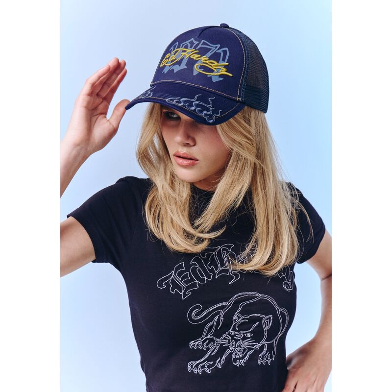 kepure-islenkta-tamsiai-melyna-snapback-1971-ed-hardy