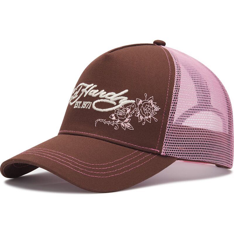 kepure-islenkta-ruda-snapback-rosa-skull-and-roses-ed-hardy
