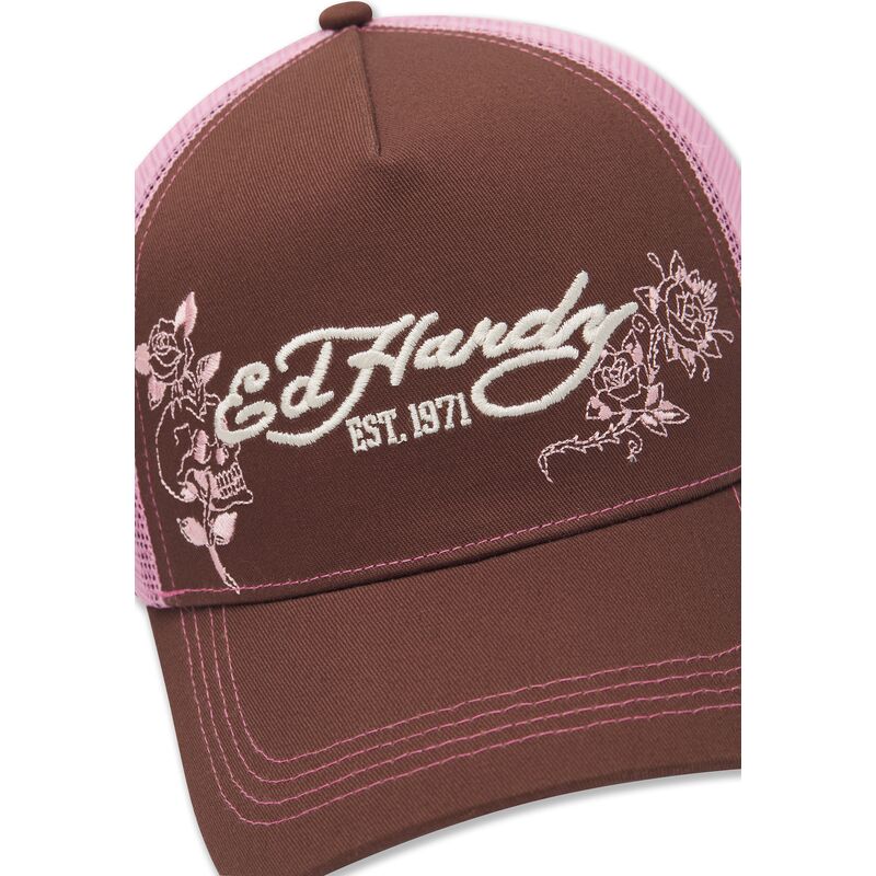 kepure-islenkta-ruda-snapback-rosa-skull-and-roses-ed-hardy