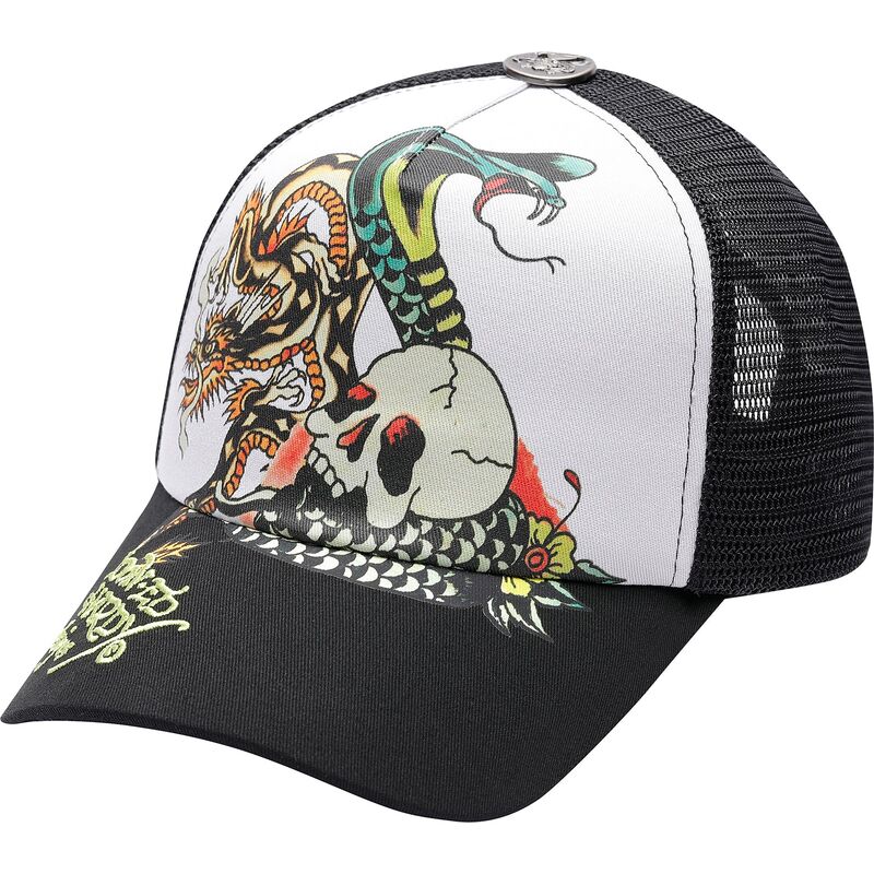 kepure-islenkta-juoda-snapback-snake-and-skull-ed-hardy