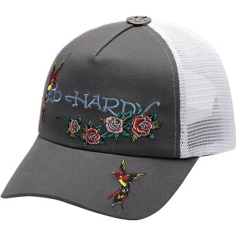 Kepurė išlenkta pilka snapback Floral Swallow Ed Hardy