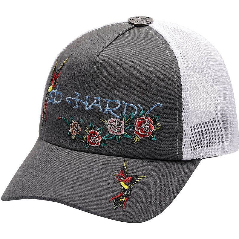 kepure-islenkta-pilka-snapback-floral-swallow-ed-hardy