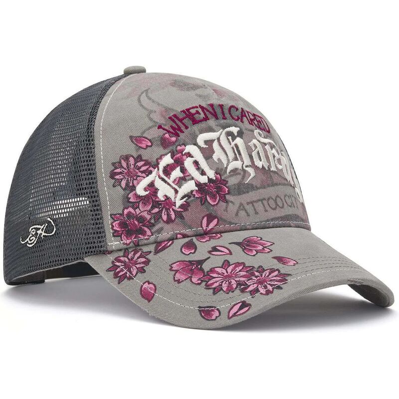 kepure-islenkta-pilka-snapback-floral-tattoo-city-vintage-wash-ed-hardy