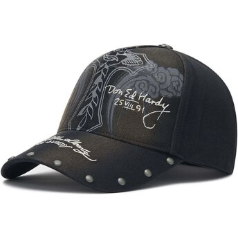 Kepurė išlenkta juoda reguliuojamas Storming Rose Washed Ed Hardy