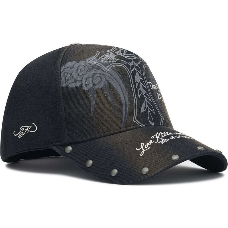 kepure-islenkta-juoda-reguliuojamas-storming-rose-washed-ed-hardy