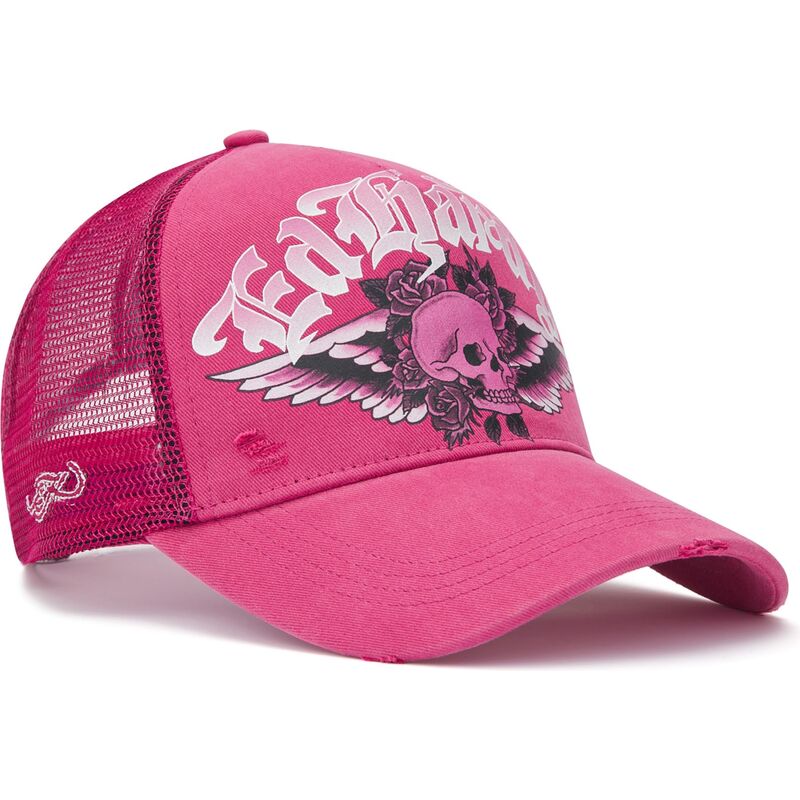 kepure-islenkta-rozine-snapback-flaming-gothic-skull-washed-ed-hardy