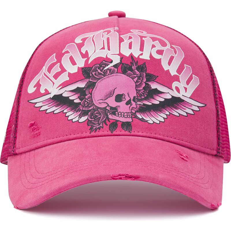 kepure-islenkta-rozine-snapback-flaming-gothic-skull-washed-ed-hardy