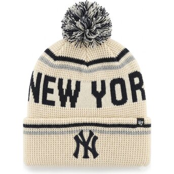 Kepurė su bumbulu kreminė Quattrle Cuff Knit New York Yankees MLB 47 Brand