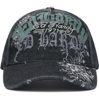 Kepurė išlenkta juoda reguliuojamas Distressed Floral Gothic Ed Hardy