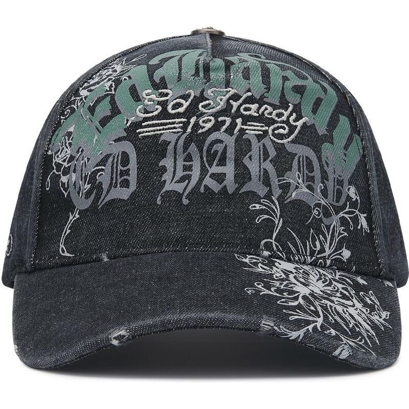kepure-islenkta-juoda-reguliuojamas-distressed-floral-gothic-ed-hardy