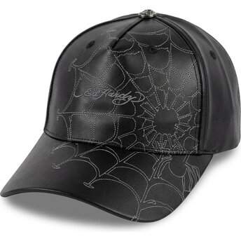 Kepurė išlenkta juoda reguliuojamas Spiderweb PU Leather Ed Hardy