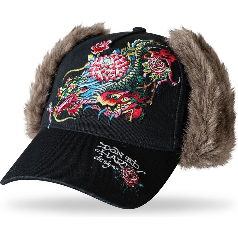 kepure-islenkta-juoda-priglundanti-crawling-trapper-ed-hardy