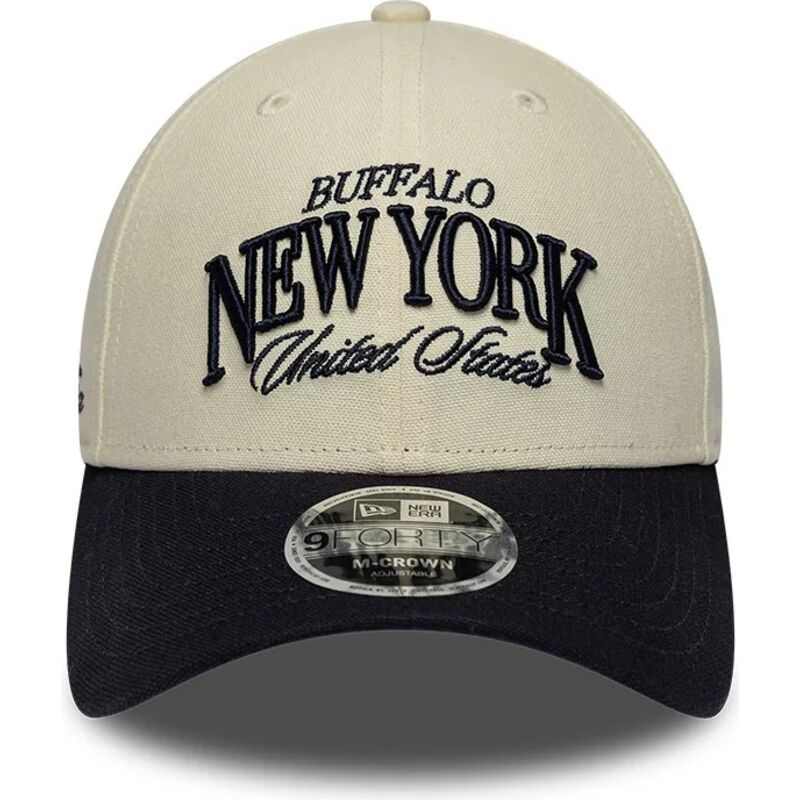 gorra-curva-beige-y-azul-marino-ajustable-9forty-m-crown-wordmark-de-buffalo-new-york-de-new-era