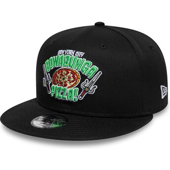 Kepurė plokščia juoda snapback vaikams 9FIFTY Cowabunga Pizza Tortugas Ninja New Era