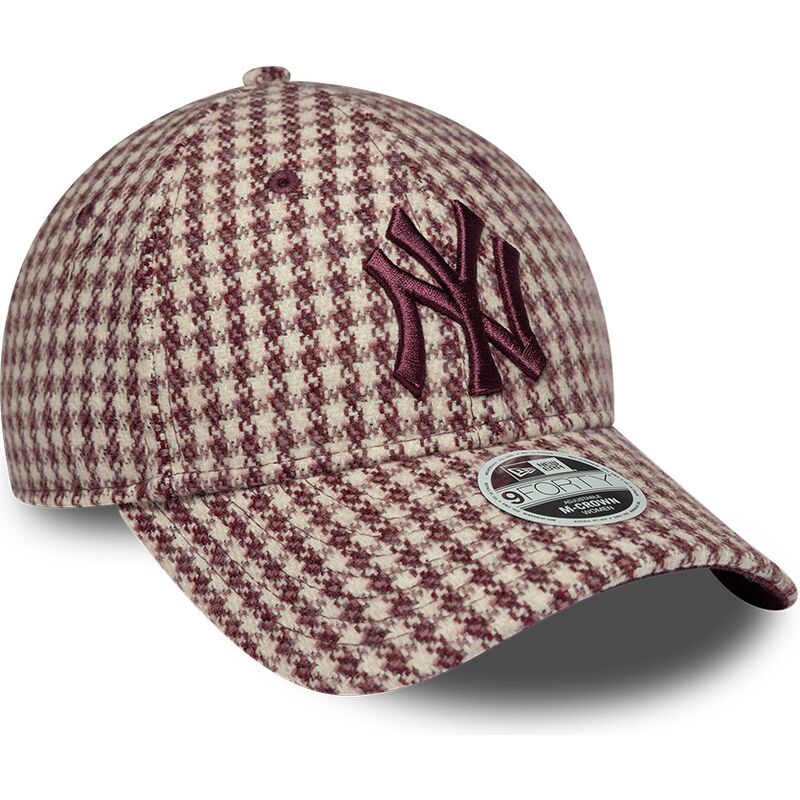kepure-islenkta-raudona-reguliuojamas-9forty-m-crown-houndstooth-new-york-yankees-mlb-new-era