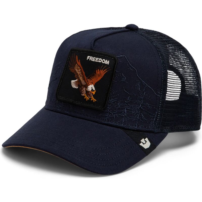 kepure-islenkta-tamsiai-melyna-snapback-eagle-badlands-freedom-the-farm-goorin-bros