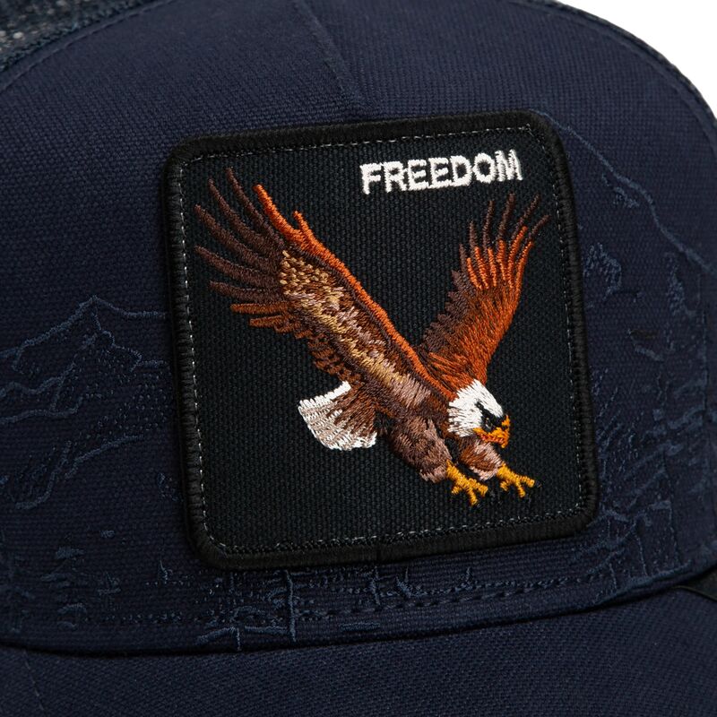 kepure-islenkta-tamsiai-melyna-snapback-eagle-badlands-freedom-the-farm-goorin-bros
