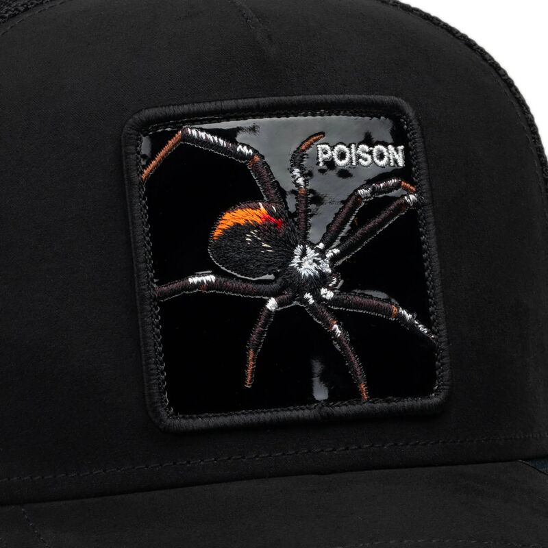 kepure-islenkta-juoda-snapback-black-out-spider-blackened-metallic-poison-the-farm-goorin-bros