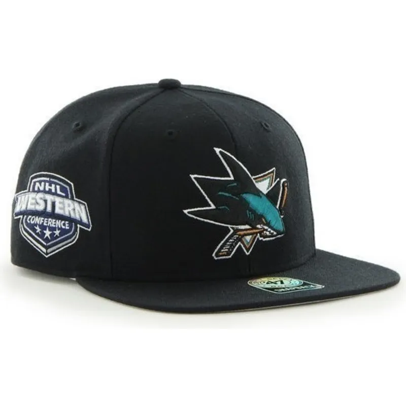 kepure-plokscia-juoda-snapback-san-jose-sharks-nhl-47-brand