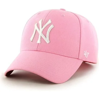 rozowa-gladka-czapka-z-zakrzywionym-daszkiem-mlb-new-york-yankees-od-47-brand