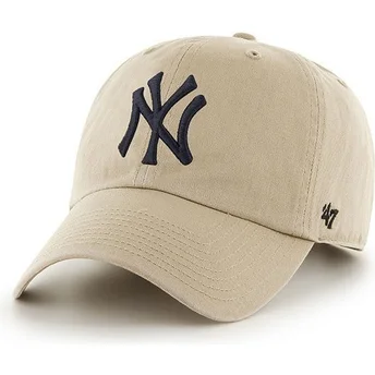 Czapka z wygiętym daszkiem beige z logo czołowy duży MLB New York Yankees 47 Brand