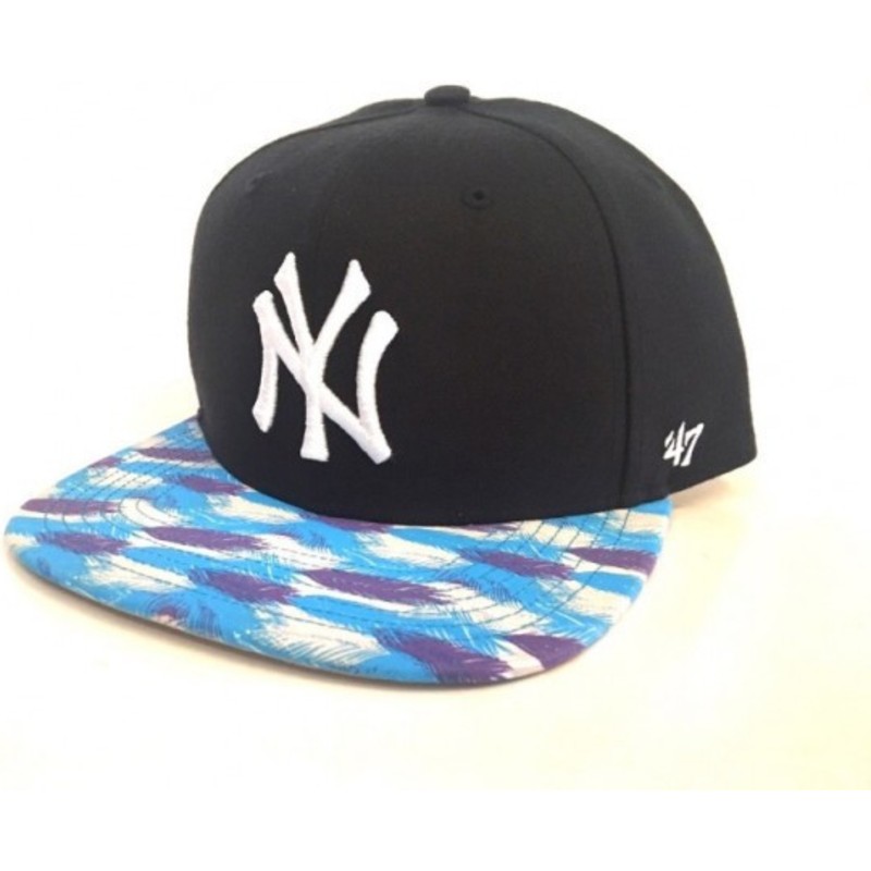 47-brand-flat-brim-new-york-yankees-mlb-navy-blue-snapback-cap-with-print-visor